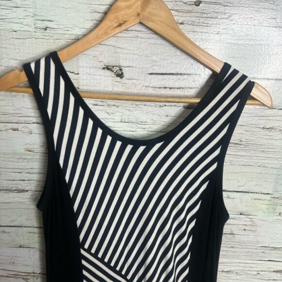 Ann Taylor Black Sleeveless Dress white striped large petite - Picture 4 of 5